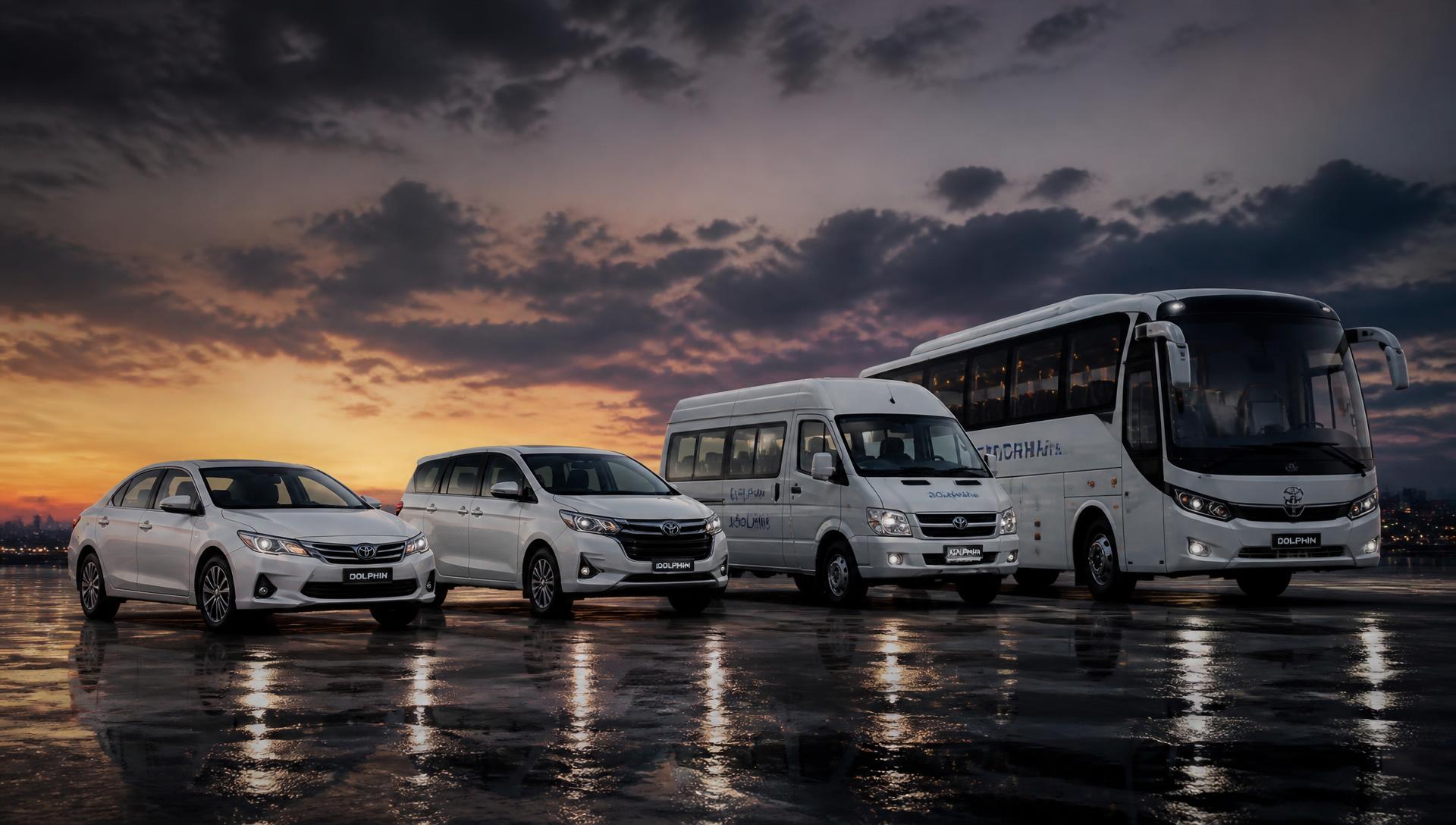 SSVT fleet of cars, vans and coaches at dusk
